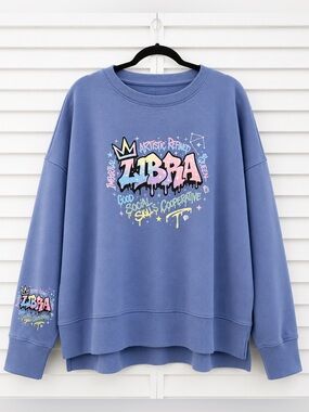 Plus Size Graphic LIBRA Pullover Sweatshirt - Dusty Blue